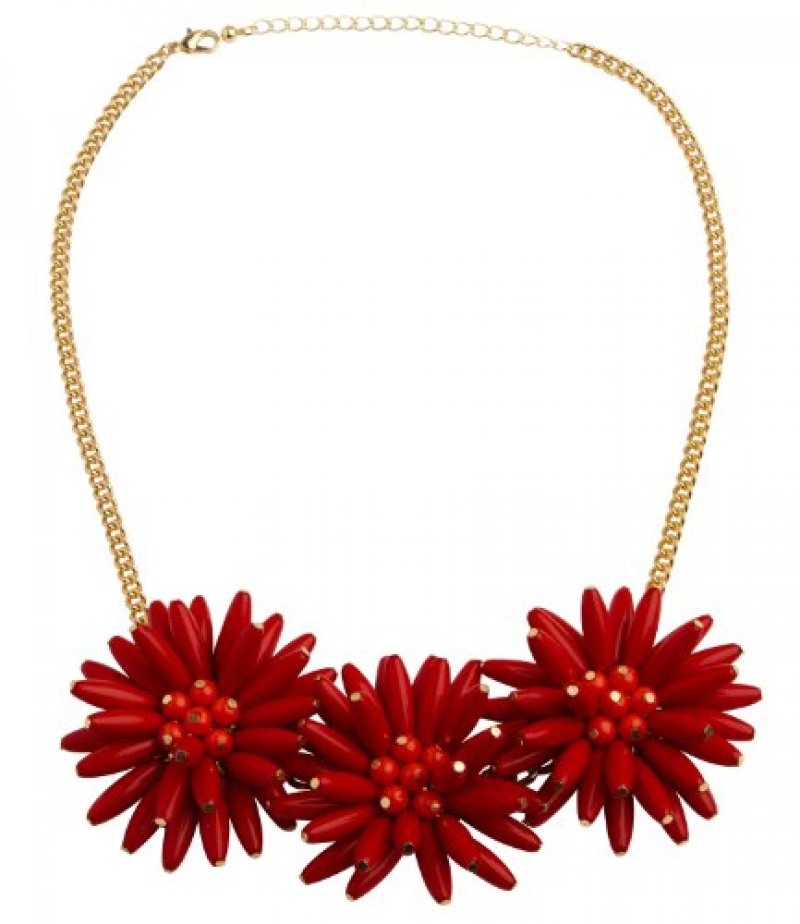 SIX "Tropical Red" Statement Kette mit drei gro&szlig;en Bl&uuml;ten aus roten Perlen (380-170) 
